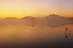 Wachsenburg Castle with Morning Mist reflecting in Lake at Dawn, Drei Gleichen, Thuringia, Germany Wachsenburg Castle with Morning Mist reflecting in Lake at Dawn, Drei Gleichen, Thuringia, Germany