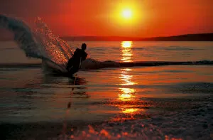 Slalom Collection: Waterskiing At Sunset