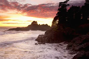 Waves At Cox Bay And Sunset Point At Sunset Near Tofino; British Columbia, Canada Waves At Cox Bay And Sunset Point At Sunset Near Tofino; British Columbia, Canada