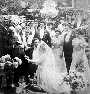 Wedding solemnization of the nuptial ceremony. Bride, groom, guests and vicar pronouncing man and wife, 1901 Wedding solemnization of the nuptial ceremony. Bride, groom, guests and vicar pronouncing man and wife, 1901