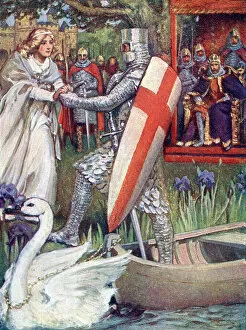 She went to meet him with outstretched hands. Frontispiece from Knights of the Grail: Lohengrin, Galahad published 1909