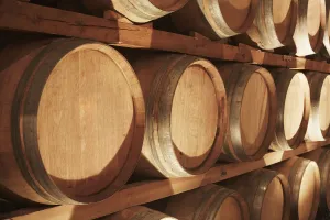 Wine Barrels Stacked On Shelves; Niagara Ontario Canada Wine Barrels Stacked On Shelves; Niagara Ontario Canada