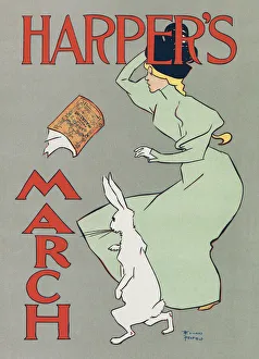 Woman in the Wind with March Hare, by Edward Penfield, 1866 - 1925. Poster advertising Harper' Woman in the Wind with March Hare, by Edward Penfield, 1866 - 1925. Poster advertising Harper'
