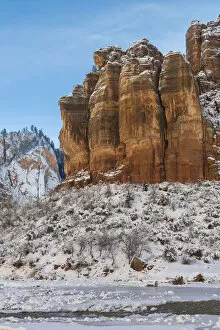 Images Dated 21st March 2016: Sandstone formation in winter, Virgin River, Zion National Park, Utah