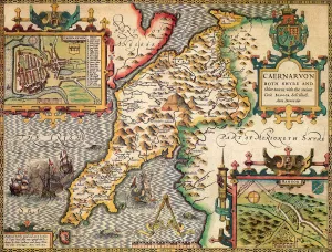 Caernarfonshire Historical John Speed 1610 Map Caernarfonshire Historical John Speed 1610 Map