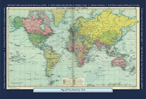 Vintage Bartholomew Political World Map 1914 Poster with Size & Finish Options 