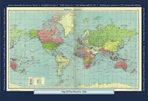 World Maps Collection: Historical World Events map 1934 US version