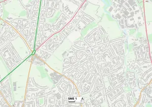 SM - Sutton Prints: SM5 1 Postcode Sector Print Map of Sutton