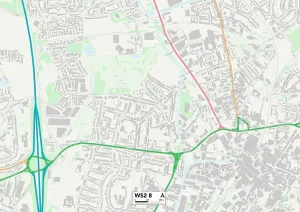 WS2 8 Postcode Sector Print Map of Walsall