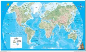 Physical World Map Print - A Van Der Grinten Projection