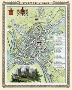 Prints of An attractive and detailed early 19th century reproduction town plan of Exeter 1805 Map Prints: Old Map of Exeter 1805 Print