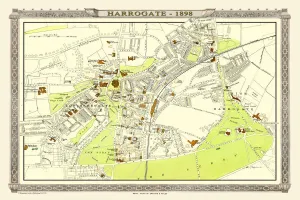 Prints of A fine very detailed town plan of Harrogate from 1898 remastered from an original contained within The Royal Atlas of England and Wales ; edited by J.G Map Prints: 1898 Harrogate Town Plan Print