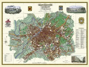 Prints of J128 Greater Manchester Prints: Old Map of Manchester and Environs Print 1824