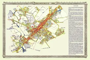 Prints of PL003 Worcestershire Prints: 1884 Bromsgrove Town Map Print in Worcestershire