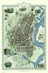 John Tallis 1851 Print of Belfast Map featuring the River Lagan