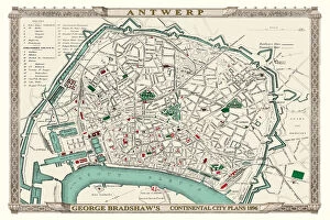 George Bradshaws Plan of Antwerp, Belgium 1896