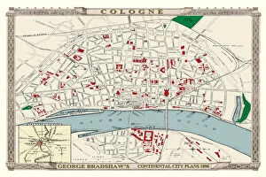 George Bradshaws Plan of Cologne, Germany 1896