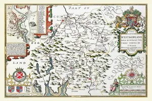 Prints of A facimile of John Speeds historical map of Westmoreland originally published for the Theatre of the Empire of Great Britain, an atlas to accompany a history of Great Britain Westmorland Prints: Facsimile Print of 1611 Westmorland Map