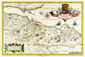 Print of Old Map of Lothian - Scottish Lowlands by Johan Blaeu