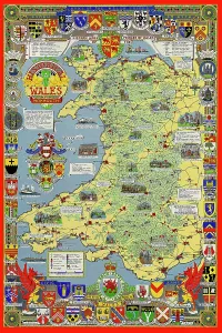 Pictorial History Map of Wales and Monmouth 1966 Print