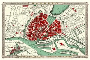 Prints of This is a detailed Plan of Hamburg showing the streets, canals, principal buildings, railways and railway stations Pop Art Prints: Hamburg City Print 1896