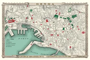 Prints of This is a detailed Plan of the Port and City of Genoa showing the streets, canals, principal buildings, railways and railway stations Pop Art Prints: Genoa City and Port Print 1896