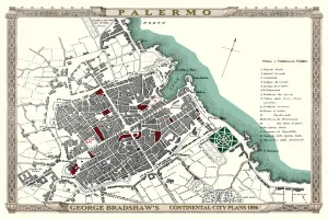 Prints of This is a detailed Plan of Palermo showing the streets, canals, principal buildings, railways and railway stations Pop Art Prints: Colour Reproduction Print of George Bradshaw's 1896 Palermo Plan