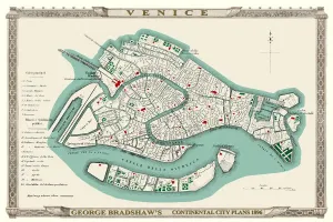 Prints of This is a very detailed Plan of Venice, which features streets, canals, principal buildings, railways and railway stations Pop Art Prints: Venice Italy Print 1896