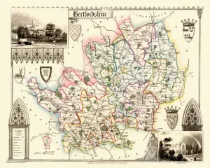 Old County Map of Hertfordshire 1836 by Thomas Moule Old County Map of Hertfordshire 1836 by Thomas Moule