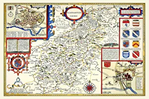 Old County Map of Northamptonshire 1611 by John Speed Old County Map of Northamptonshire 1611 by John Speed