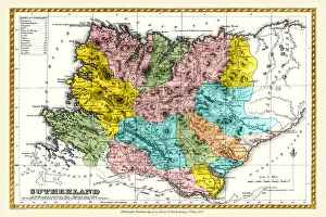 Old County Map of Sutherland Scotland 1847 by A&C Black