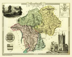 Old County Map of Westmoreland 1836 by Thomas Moule Old County Map of Westmoreland 1836 by Thomas Moule