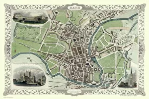 Bath Gallery: Old Map of Bath 1851 by John Tallis