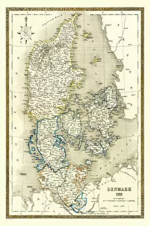 Denmark Collection: Old Map of Denmark 1852 by Henry George Collins
