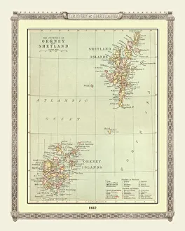 Old Map of the Orkney and Shetland Isles from the Philips Handy Atlas of 1882 Old Map of the Orkney and Shetland Isles from the Philips Handy Atlas of 1882