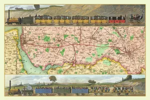 Old Map Titled 'Travelling on the Liverpool to Manchester Railway 1830' Old Map Titled 'Travelling on the Liverpool to Manchester Railway 1830'