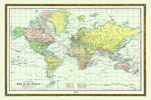 Old Map of the World 1914 Print - WMY1914
