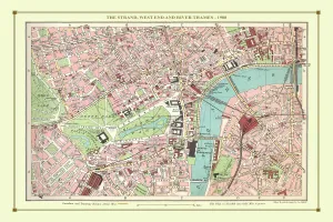 Old Street Map of The Strand, West End and River Thames 1908 Old Street Map of The Strand, West End and River Thames 1908