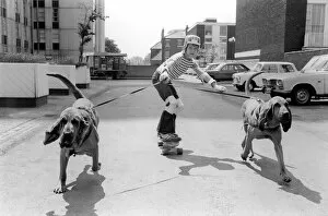 Images Dated 2nd June 1978: 10-year-old Joel Miller has a new way of Skateboarding with a lot of help from two Blood