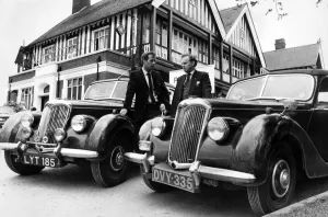 Two 1&1/2 litre postwar Rileys and their owners. Mr John Milburn (right) Two 1&1/2 litre postwar Rileys and their owners. Mr John Milburn (right)