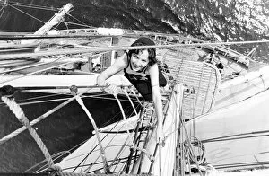 Images Dated 9th August 1975: 15 year old Belinda Pickard climbs the foremast rigging as the sail training ship