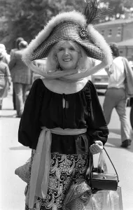 1978 Clothing Ascot Fashion june 1978 Gertude Shilling wearing napoleon style hat 1978 Clothing Ascot Fashion june 1978 Gertude Shilling wearing napoleon style hat