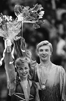 1984 Winter Olympics, 14th February 1984. Figure skating, Medal Ceremony, Zetra Stadium 1984 Winter Olympics, 14th February 1984. Figure skating, Medal Ceremony, Zetra Stadium