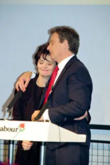 1997 General Election Labour Victory party. Tony Blair and Cherie Blair on stage holding 1997 General Election Labour Victory party. Tony Blair and Cherie Blair on stage holding