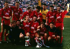 Aberdeen football players team celebrate after winning the Scottish League Cup 2-1 Aberdeen football players team celebrate after winning the Scottish League Cup 2-1