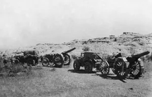 Abyssinian War Circa October 1935 Italian forces seen with 120mm gun near to Abyssinian War Circa October 1935 Italian forces seen with 120mm gun near to