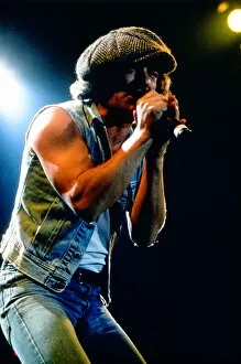 Images Dated 16th November 2011: AC / DC in concert at Wembley Arena, singer Brian Johnson on stage. 16th January 1986