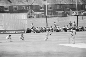 Images Dated 1st June 1985: Action from the Britannic Assurance County Championship match at Acklam Park between