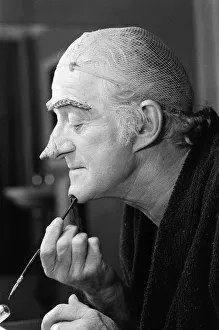 Actor John Pertwee in the dressing room being made up for his role as Wurzel Gummidge in Actor John Pertwee in the dressing room being made up for his role as Wurzel Gummidge in