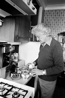 Images Dated 6th March 1981: Actor John Pertwee seen here at home making tea. March 1981 PM 81-01203-007
